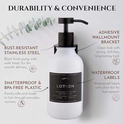 Shower Shampoo Dispenser Wall Mounted – Refillable 16.9 oz White Bottle with Stainless Steel Pump & No-Drill Adhesive Holder – Soap Dispenser for Bathroom (1 X White/Black) - image 5