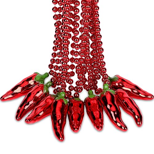 Tigeen Chili Pepper Necklace, 24 Pcs Plastic Beads Necklace, Unisex, for Cinco De Mayo Fiesta Mardi Gras Party Decor