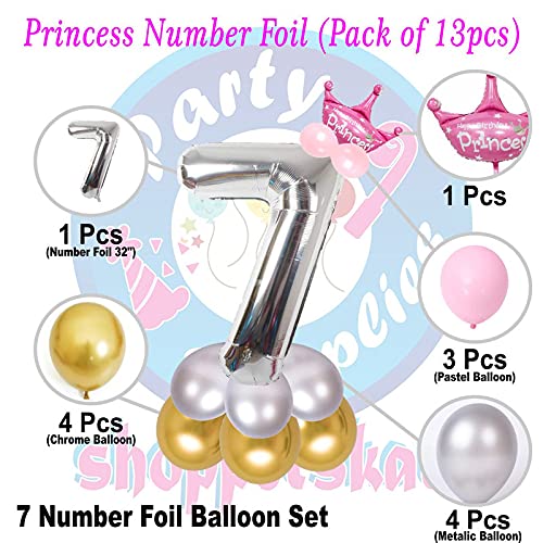 Image of Pink 32 Inches Numbers 7 Shape Large Big Foil Helium Balloons For Party Decorations In Happy Birthday Anniversary Office Items Materials Set Pack,13 Pcs