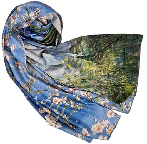 Goodforgoods Pañuelo 100% seda para mujeres, señoras con diseño de las pinturas de Van Gogh, irreversible, suave, delicado y ligero con las medidas de 170x63 cm. (Blanco) Cover