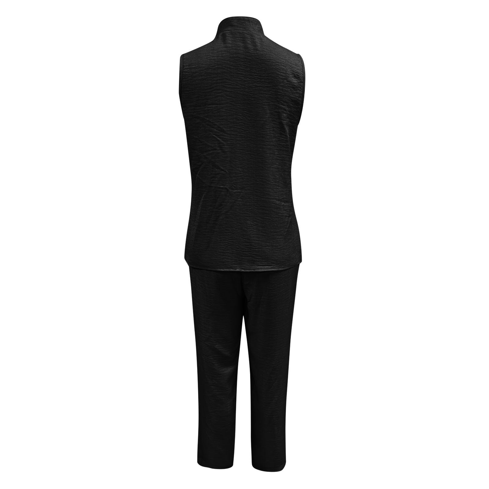 Combinaison d'été 2 pièces pour femme - Sans manches - Débardeur et pantalon large - En lin - Couleur unie - Avec poches - En coton