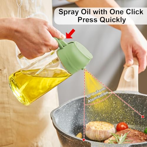 ParaCity Oil Dispenser for Kitchen, 2 in 1 oil Spray Bottle and Olive Oil Dispenser, Oil Sprayer for Cooking Air Fryer 500ML/ 17OZ for Cooking, Kitchen, BBQ, Air Fryer, Salad, Baking (GREEN) - Image 3