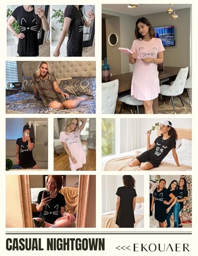 Image of Ekouaer Womens Nightgown Short Sleeve Night Dress Printed Sleepwear Soft Sleep Shirt S-3XL