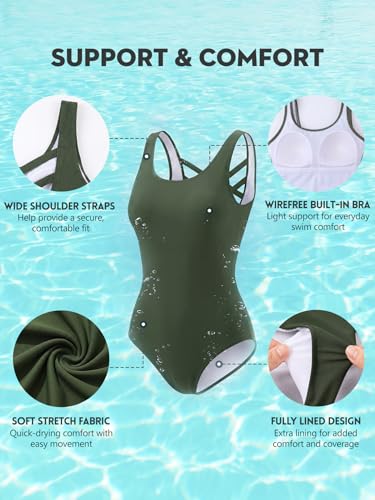 Image of American Trends Athletic One Piece Swimsuits for Women Modest Bathing Suits Criss Cross Back Water Aerobics Swimwear