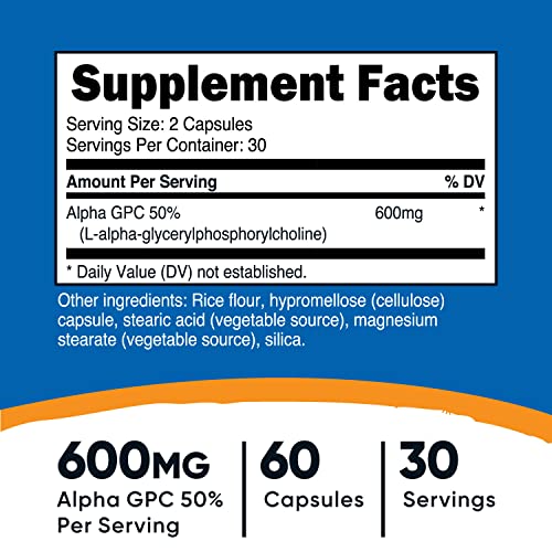 Nutricost Alpha GPC 600mg, 60 Vegetarian Capsules - Non-GMO and Gluten Free, 300mg Per Capsule