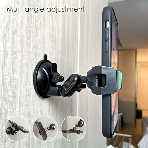 Image of Universal Mirror Shower Phone Holder, Multi-Directional Dual 360 Degree Rotating Suction Cup Phone Wall Mount stand, Tiktok Youtube Vlog Video Recording Kit, airplane travel essentials accessories