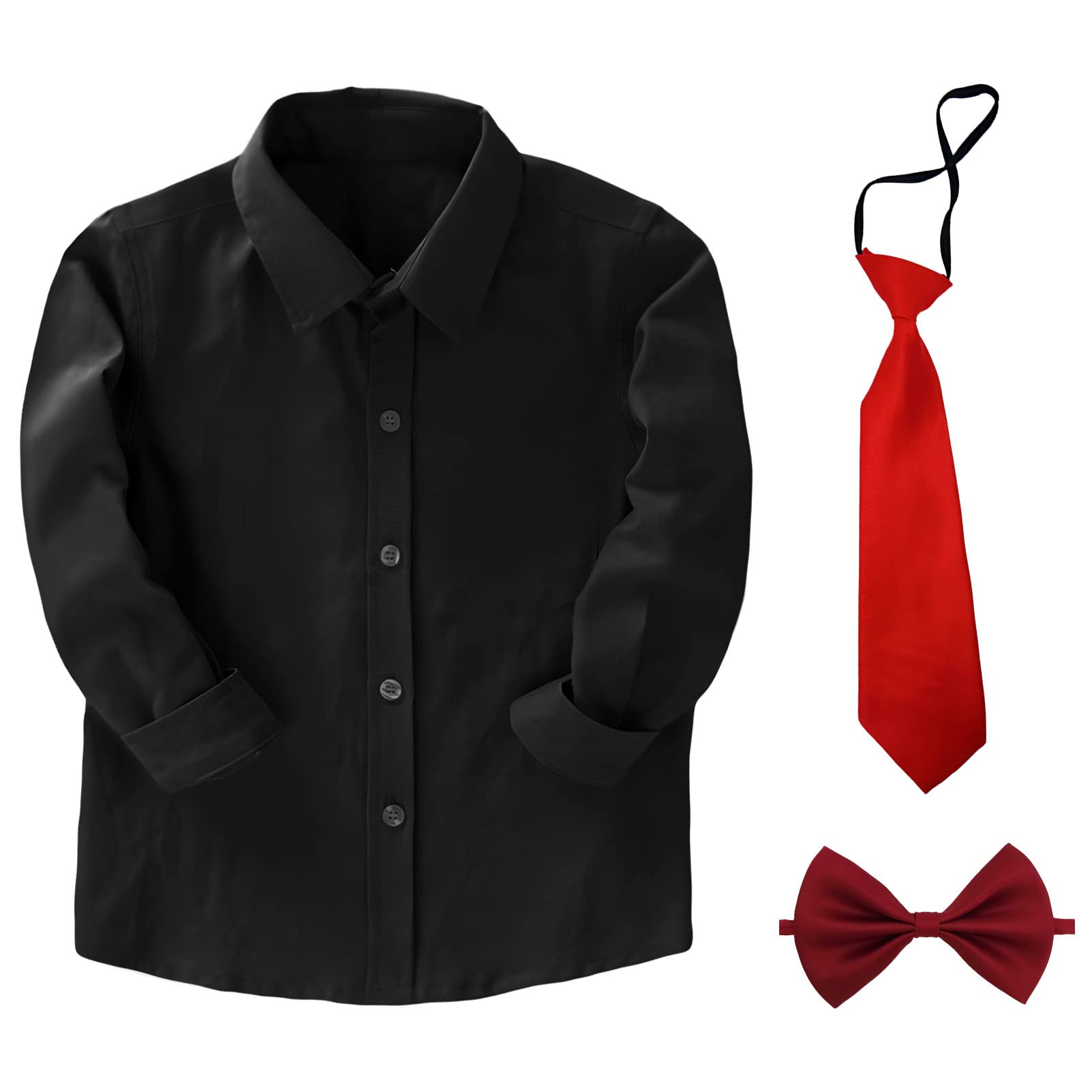 aromm Camisa Niño Uniforme Escolar con Corbata y Pajarita Abotonar Formal Manga Larga Sólido Oxford Camisa