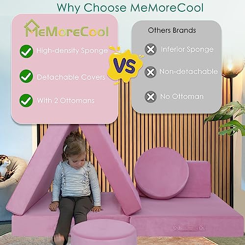 Memorecool Modular Toddler Sofa Couch For Bedroom Playroom, 8-Piece Fold Out Couch Play Set For Imaginative Boy Girl, Creative Baby Couch Children Convertible Sofa Kids Foam Couch, Pink #TOP3