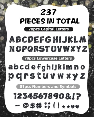 Image of 237 Pcs Glitter Bulletin Board Letters, Numbers and Punctuation 4 Inch | Cut Out Letters for Bulletin Board Decorations, Poster Board Letters Alphabet Cutouts for Classroom Wall Decor (Black)