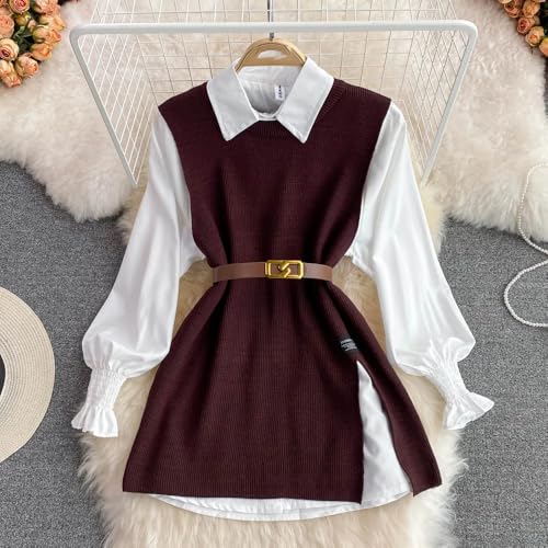 LIXINGHEITANG Spring and Casual Medium Long Waist Wool Dress Plaid Shirt Sweater Vest Women's Suit Knitted Two-piece Sets4