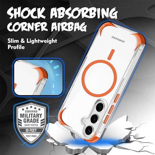 Image of V-TAN Ultra-Hybrid Crystal Clear Back Cover for Samsung Galaxy S24 FE | TPU | Transparent Wireless Charging Case Cover with Mag Case Compatible | Slim Fit Shockproof Drop Protection Design | (Orange)