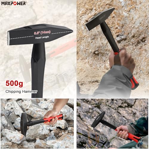 Image of MAXPOWER 5-Piece Hammer Set - 3LB Sledge & Cross Peen, 500g Chipping, 32oz Ball Peen & 24oz Rubber Mallet