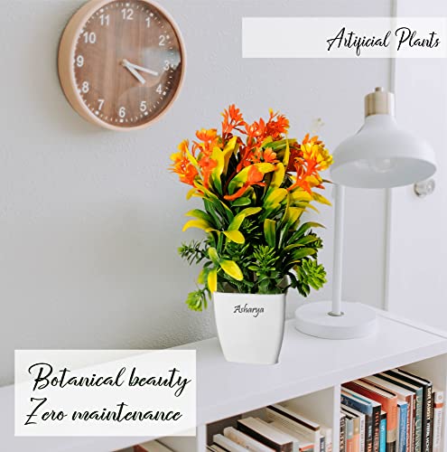 Image of Artificial Flower Plants for Home Decor - Set of 3 Mini Potted Plants in White Pots | Ideal for Living Room, Office, Indoor Outdoor Decoration