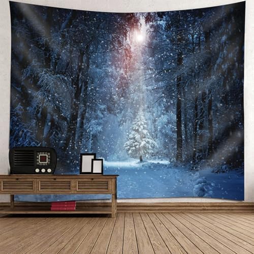 Tapisserie tissu de grande taille avec paysage de forêt fantastique d'hiver