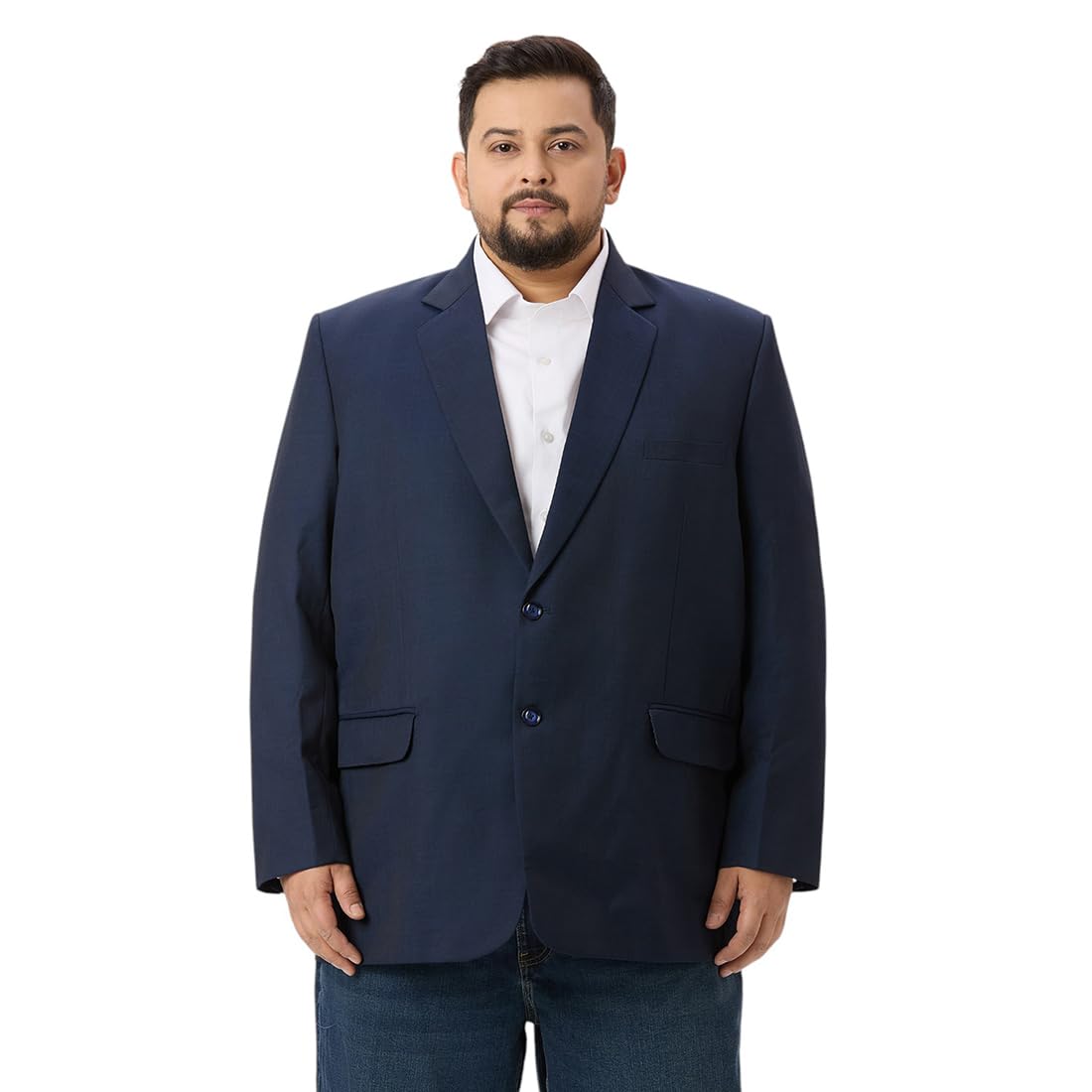 santonio Plus Size Men's Regular Fit Navy Blue Checkered Blazer, Wool Blend, Notch Lapel, 2-Button-picture-47