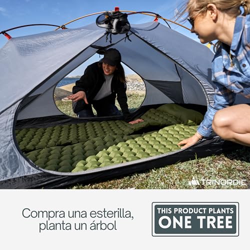 TRINORDIC Esterilla de acampada hinchable ultraligera - Colchón de aire individual para dormir que ahorra espacio - Equipo de acampada duradero y ligero para aventuras de viaje al aire libre