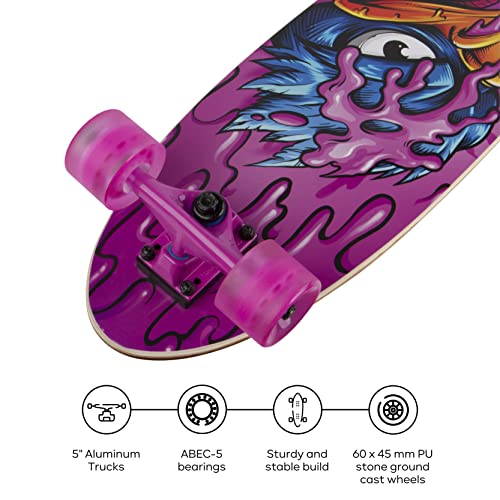 Image of Tony Hawk 31 inch Complete Cruiser Skateboard, 9-ply Maple Deck Skateboard for Cruising, Carving, Tricks and Downhill, Pink Hawk