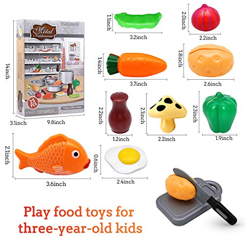 QDH Play Kitchen Accessories Kids Kitchen Pretend Play Toys with Stainless Steel Cookware Pots and Pans Set for Toddlers Cooking Utensils Apron and Cutting Play Food for Girls Boys Educational Tool - Thumbnail 7