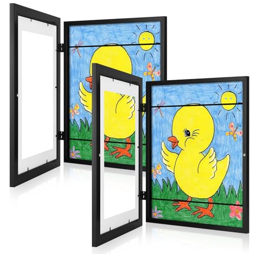 Image of 2-Pack Kids Art Frames, 11x14 Front Opening Kids Artwork Frames Changeable, Displays 9x12 With Mat and 11x14 Without Mat, Holds 50 Pcs, for 3D Picture, Crafts, Children Drawing, Hanging Art, Portfolio