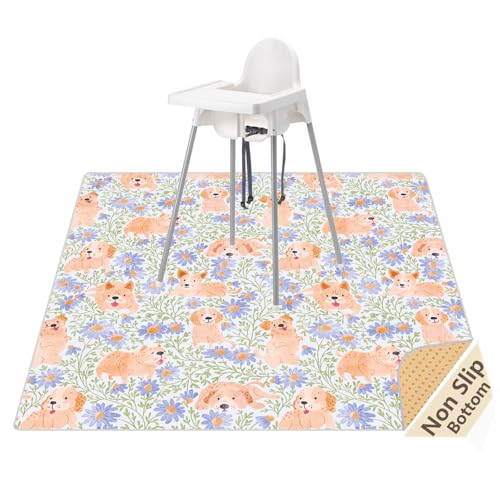 Image of Splat Mat for Under High Chair/Arts/Crafts, Waterproof and Anti-Slip Splash Mat Floor Protector, Washable Highchair Floor Mat, 51 Inch Reusable Messy Mat and Baby Feeding Table Cloth