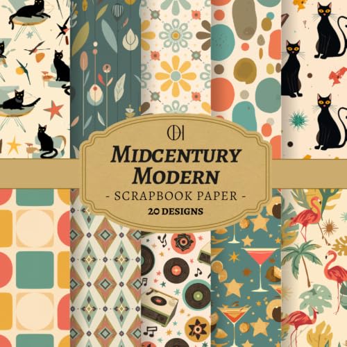 Midcentury Modern Scrapbook Paper: 20 Double-Sided Retro 1950s Designs Featuring Black Cats, Vinyl Records & Atomic Age Patterns for Junk Journals, ... Card Making, Collage & DIY Crafts (Craft Pad) image 2