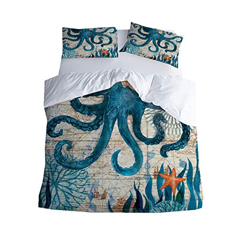Sticker superb Mar Animal Juego de Ropa de Cama con Funda de Almohada, Niña Niño Hombre Mujer Juegos de Fundas para edredón (Pulpo, 220x240)