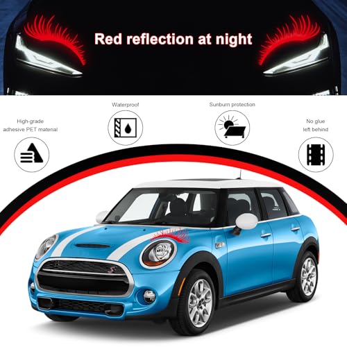 Image of KVAEY 2 PCS Car Headlight Eyelash Stickers, Cute Fake Eyelashes Decal for Bumper Auto Body Window, Waterproof Reflective PET Charming Eyelash Sticker Funny Decor for Car SUV Truck (Red)