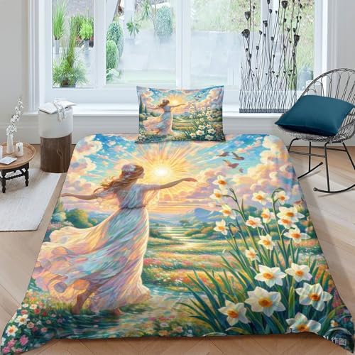 Housse de couette fermeture éclair cachée Narcisse 3D parure lit simple microfibre infroissable - 2