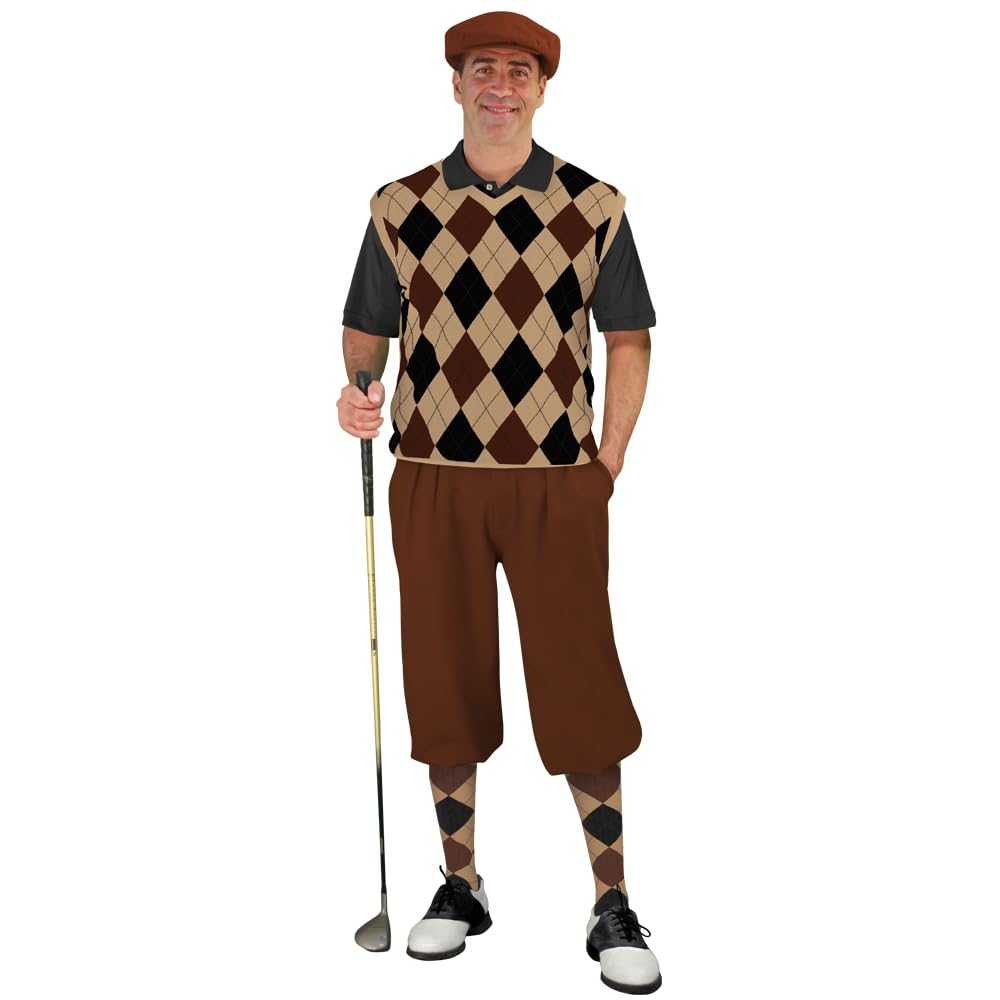 Golf Knickers Sweater Golf Outfits - Mens - Khaki Brown Black- Size: 34 / XL Shirt and Sweater