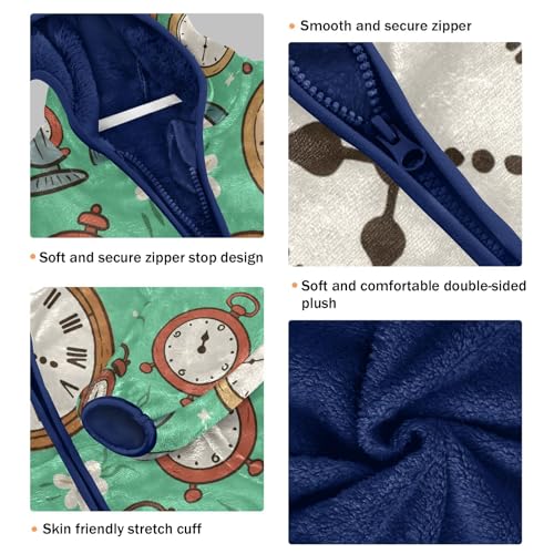 Clocks on Green Background Pattern Toddler Fleece Jacket Girl Boys Hooded Fleece Jacket Coat Warm3