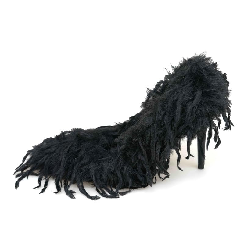 Richealnana Women's Fluffy Sexy Party High Heels Pointy Toe Slip On Stiletto Pumps Shoes4