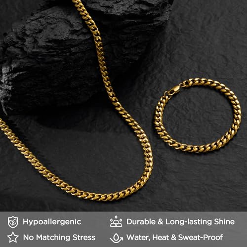NORBU Stainless Steel Cuban Link Chain and Bracelet Set for Men, Chains 3.5mm/5mm/7mm Width, Bracelet 7 1/2" and 8" Length, No Tarnish & Durable Mens Jewelry2