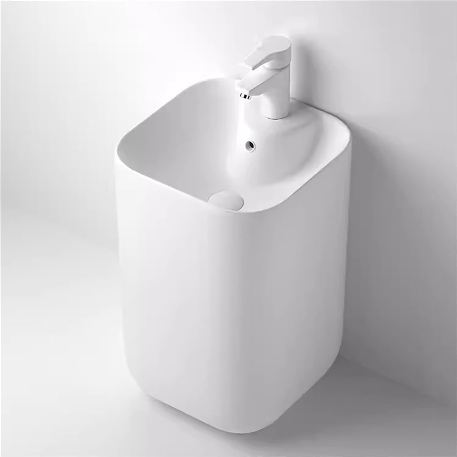 Ceramiczny zlew na cokół z przelewem, jednoczęściowa stojąca umywalka łazienkowa, nowoczesny design do łazienki, trwały i łatwy do czyszczenia