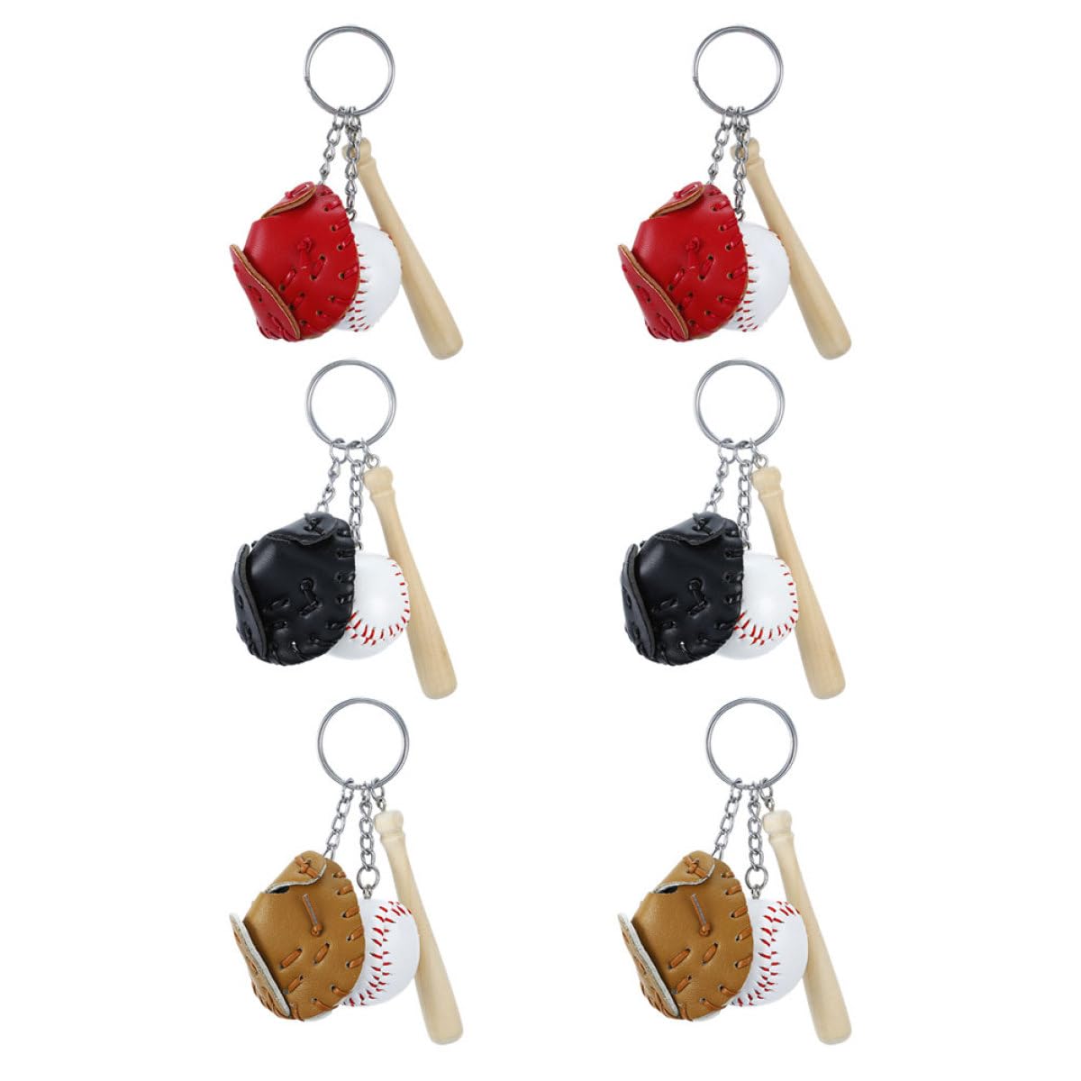 Portachiavi da Baseball Portatile, 6 Pezzi, Pu e Legno | Ciondolo Decorativo, Accessorio per Borsa e Cellulare, per Festa e Partita Sportiva