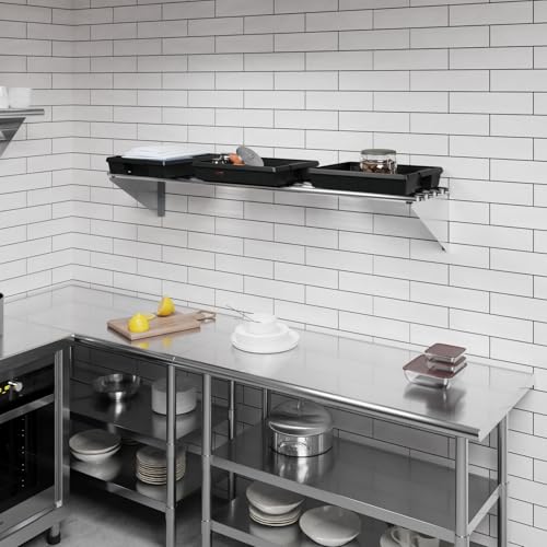 Image of AmGood 14 in. x 60 in. NSF Stainless Steel Tubular Wall Shelf | Heavy-Duty Metal Shelving for Appliances & Equipment | Ideal for Kitchen, Restaurant, Garage, Laundry, Utility Room