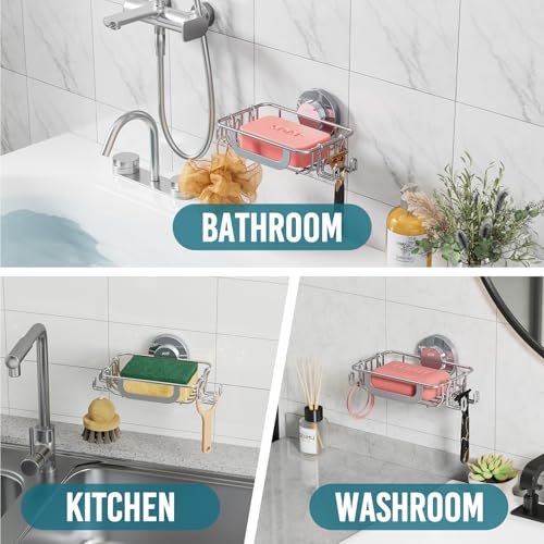 Image of TAILI Soap Dish, Bar Soap Holder Suction Cup, Stainless Steel Sponge Holder
