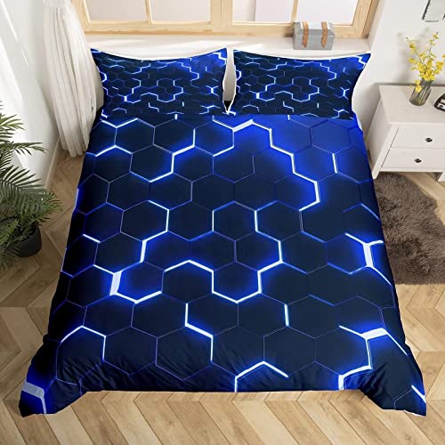 Funda Nordica Cama 180 Patrón de Panal, Ropa de Cama Modernas, Funda Edredon Azul, Microfibra Juego de Cama 260x240 cm, Fundas Nordicas