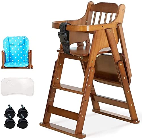 Wooden for Baby/Infants/Child, Feeding Booster Seat Foldable & Adjustable Height (Color : Dark Coffee Color)