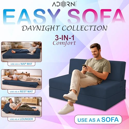 Image of Adorn India Easy 3 Seater Sofa Cum Bed | Velvet Fabric | Dark Grey | Plain Design | 6x5 Ft | Comfortable Seating | Washable Cover | Perfect for Home & Office