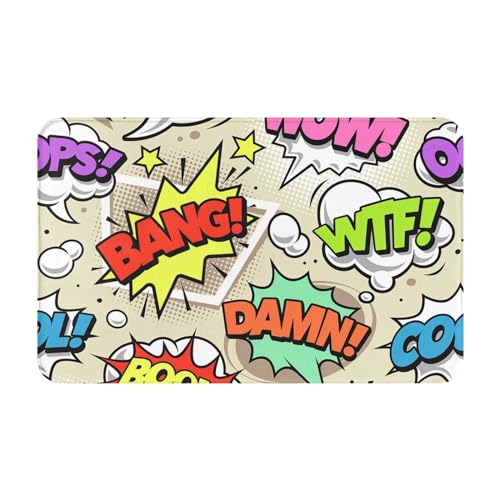 ZORIN Paillasson antidérapant pour intérieur/extérieur/entrée Motif comic Pop Elements 50 x 80 cm Pour salle de bain, chambre à coucher, cuisine