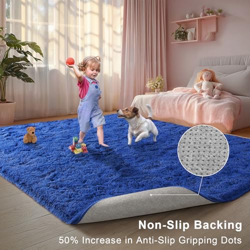 Area Rugs for Bedroom Living Room, 9x12 Soft Large Fluffy Fuzzy Shag Plush Furry Carpet, Soft Indoor Floor Mat for Kids Nursery Home Dorm Office Decor Aesthetic, Blue