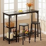 MOLORATE Mesa de Bar, Barra de Cocina,Comedor Viene con Dos Sillas para Barras y 3 Niveles de Estantes, Adecuado para...