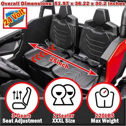 Image of NEWQIDA XXXL 2 Seater 24V Ride On Toys 4x200W Kids Side by Side UTV, Red
