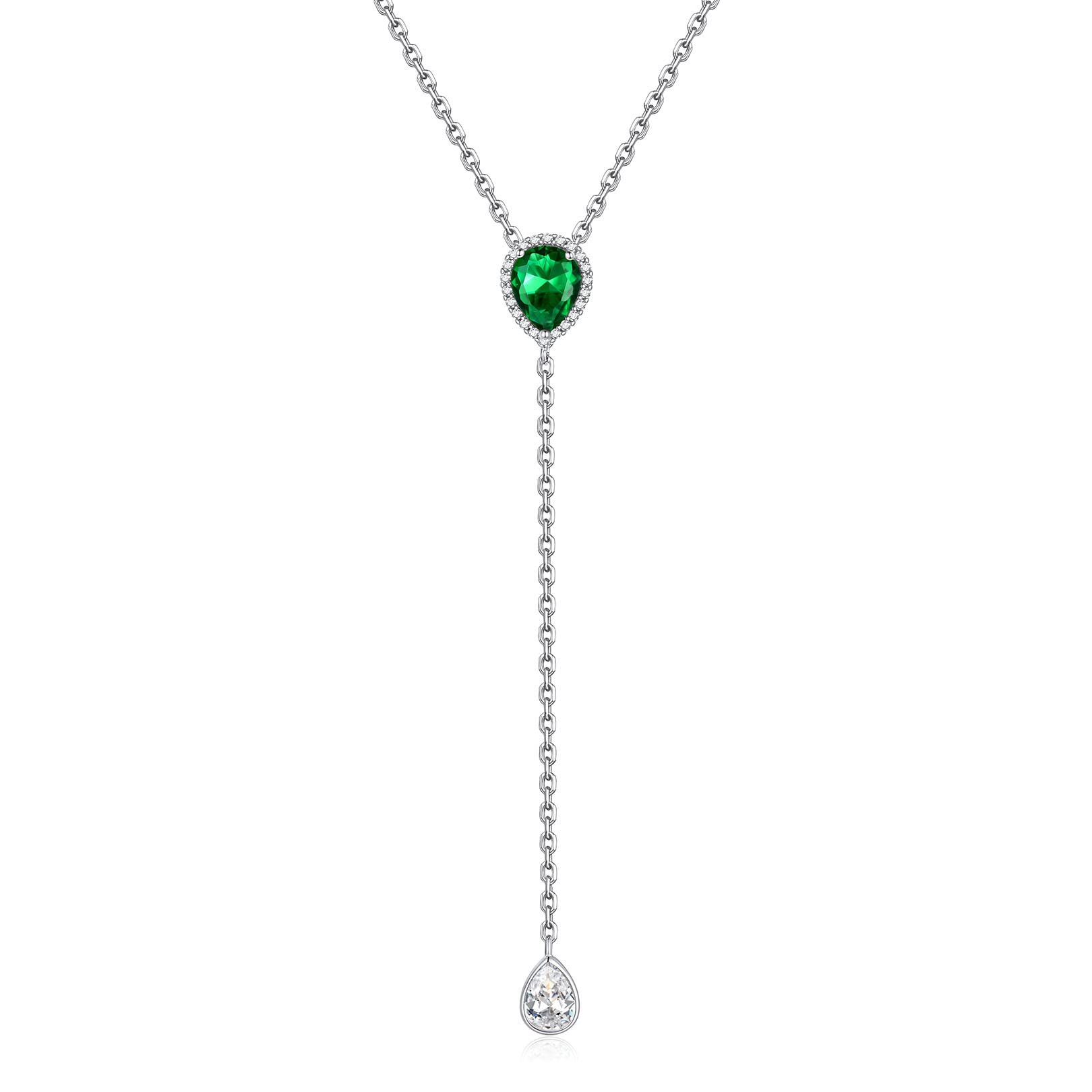FOCALOOK 925 Sterling Silver CZ Teardrop Lariat Necklace 16"-18" Y Drop Adjustable Birthstone Necklaces for Women