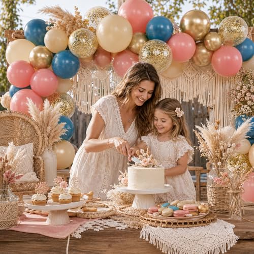 Image of Gender Reveal Balloons, 50Pcs 12 Inch Pink Navy Blue Gold Confetti