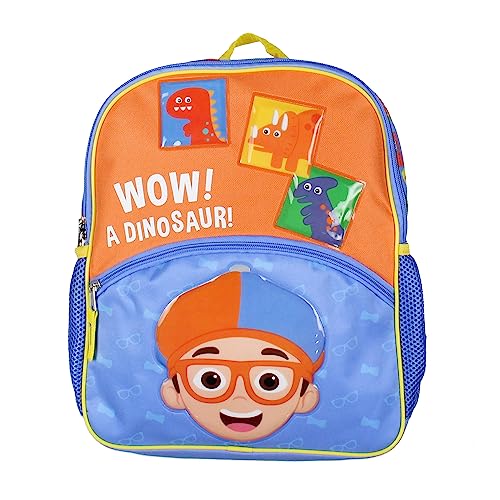 AI ACCESSORY INNOVATIONS Mochila Blippi Uau! Uma mochila de viagem escolar infantil de dinossauro de 35,5 cm para brinquedos com desenhos de personagens elevados