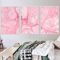 3 Piece Framed Canvas Wall Art Abstract Brushstroke Pink Pastel Liquid Canvas Prints Home Artwork Decoration for Living Room,Bedroom - 16