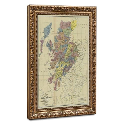 Carte historique des clans d'Écosse de 1899 WCYB tableau sur toile déco