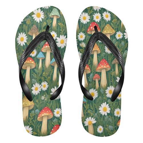 Burbuja Mushroom Daisy Flip Flops for Women Men, Soft Thong Sandals Rubber Slippers for Pool Beach Essentials