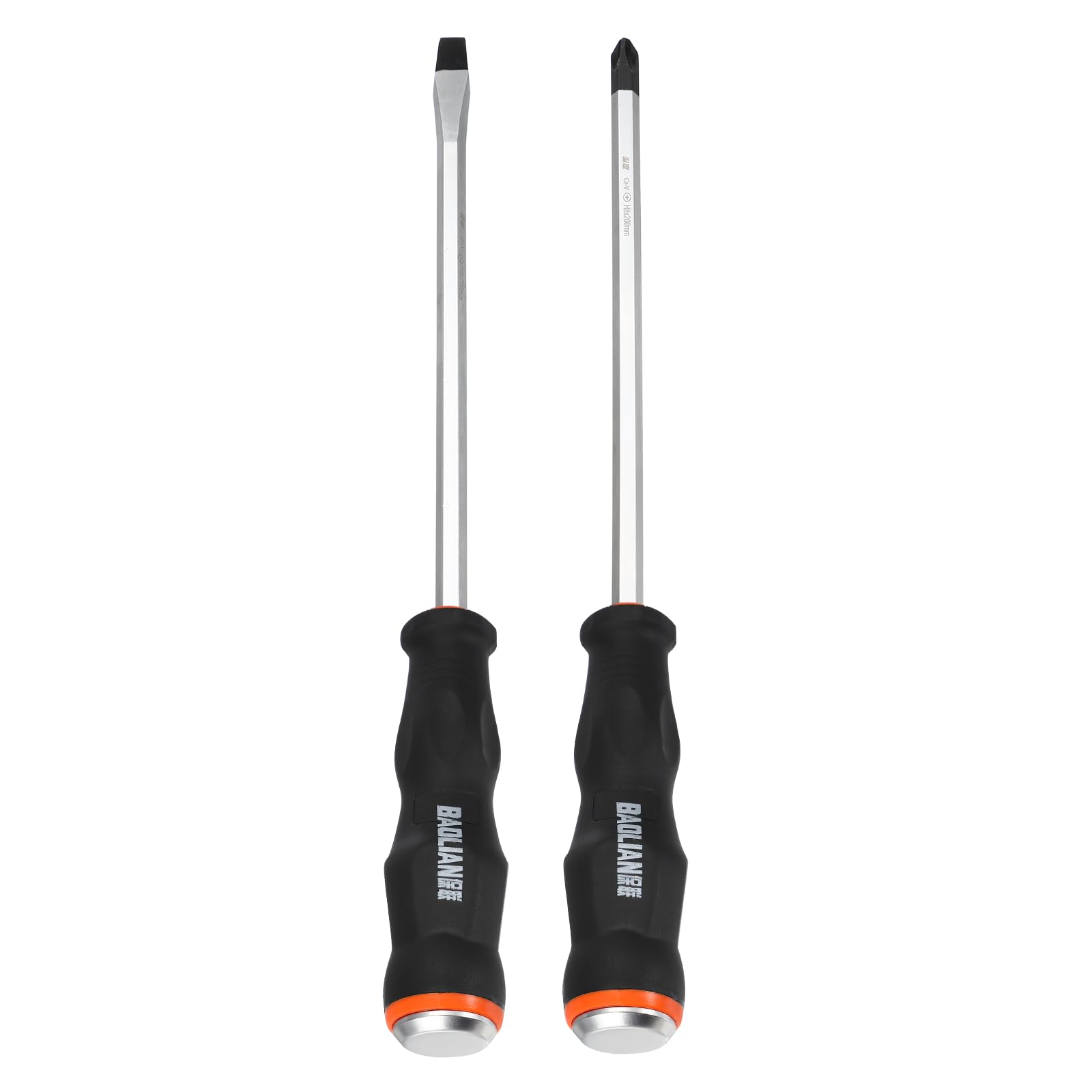 sourcing map 2Pcs Magnetic Screwdriver Set SL8/PH8 x 200mm CR-V Steel Go-Thru Phillips Slotted Screwdrivers with Striking Cap for Industry and Automobile Repair